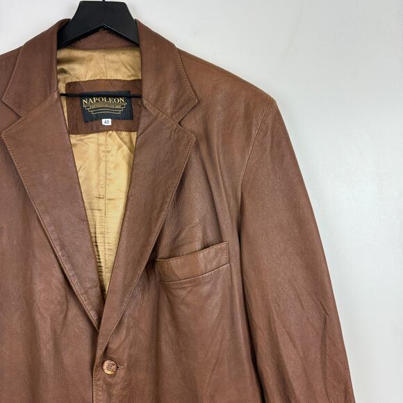 Napoleon Buttery Soft Leather Mens Sportcoat Blazer Jacket Brown - 42 - Picture 2 of 11